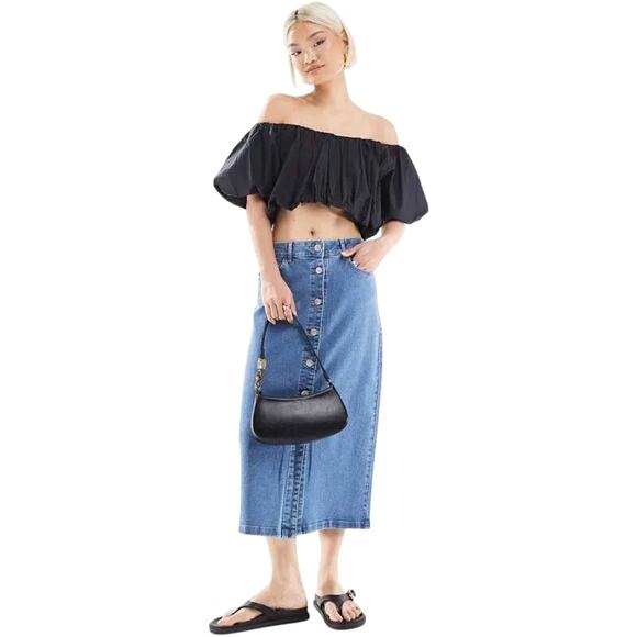 VERO Mota Dresses & Skirts - Vero Moda Button Front Midi Denim Skirt Light Blue Medium NWT